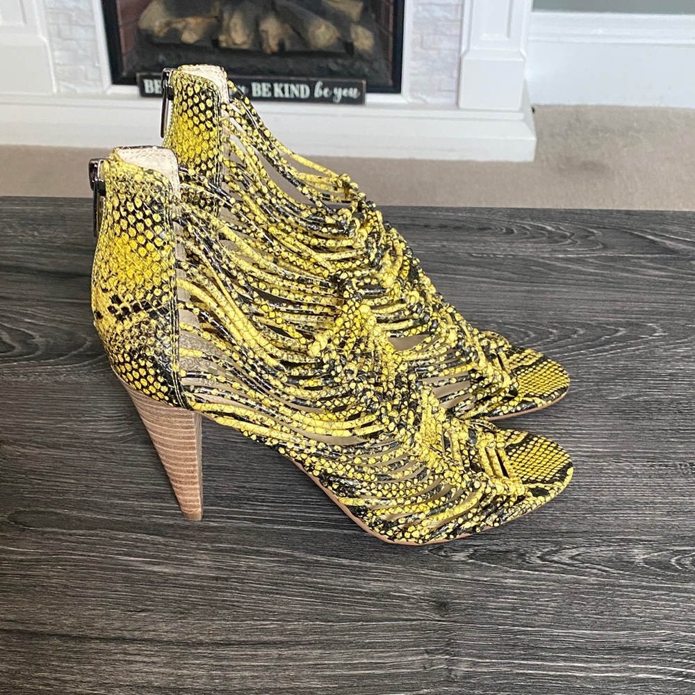 Vince Camuto Yellow Snake Print Heeled Sandals